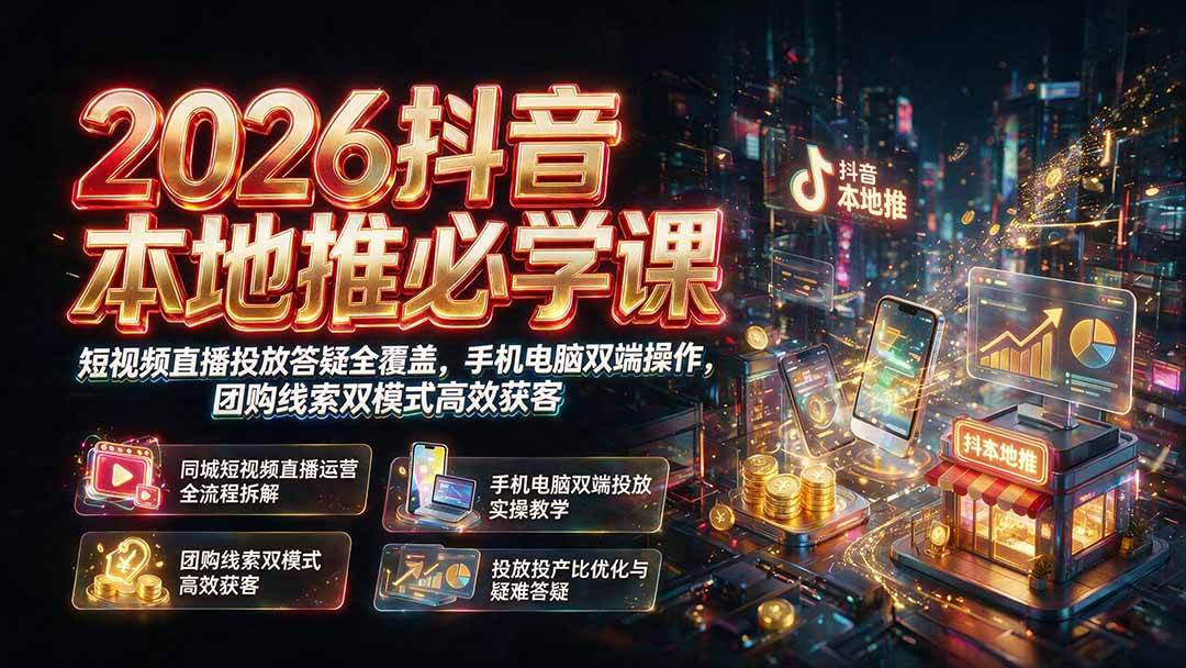 （19618期）2026抖音本地推必学课｜短视频直播投放答疑全覆盖，手机电脑双端操作，团购线索双模式高效获客-程拾网络