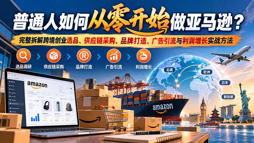 普通人如何从零开始做亚马逊？完整拆解跨境创业选品、供应链采购、品牌打造、广告引流与利润增长实战方法-程拾网络