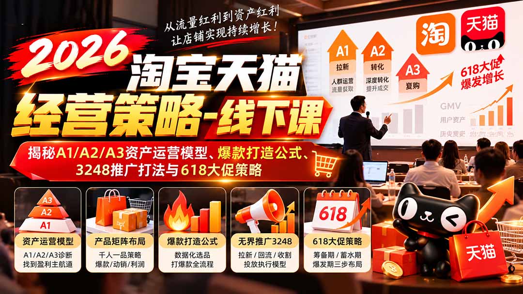 2026淘宝天猫经营策略-线下课:揭秘A1/A2/A3资产运营模型、爆款打造公式、3248推广打法与618大促策略-程拾网络