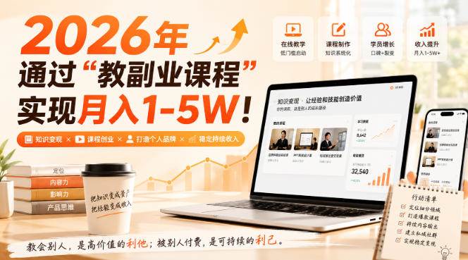 （20252期）2026年通过“教副业课程”实现月入1-5W！毫无保留的全部教给你-程拾网络