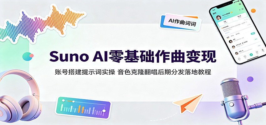 【精】Suno AI零基础作曲变现：账号搭建提示词实操，音色克隆翻唱后期分发落地教程-程拾网络