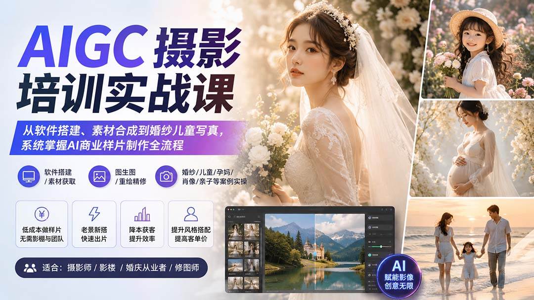 （20161期）AIGC摄影培训实战课：从软件搭建、素材合成到婚纱儿童写真，系统掌握AI商业样片制作全流程-程拾网络