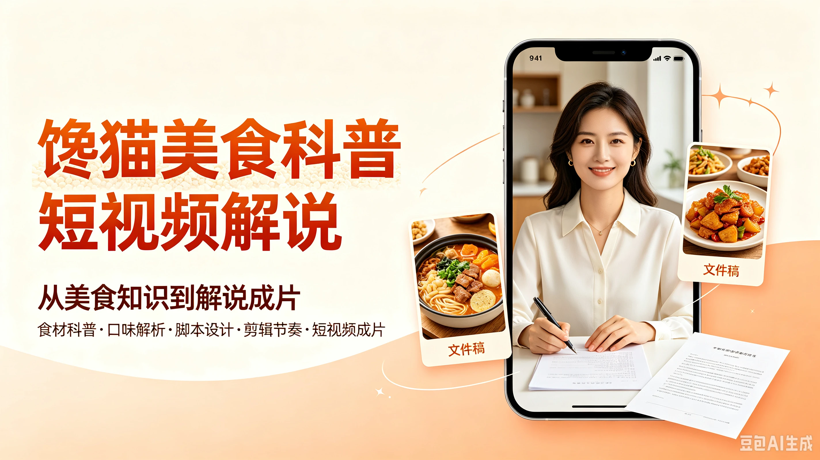 馋猫美食科普短视频解说,从美食知识到解说成片,食材科普、口味解析、脚本设计、剪辑节奏、短视频成片-程拾网络