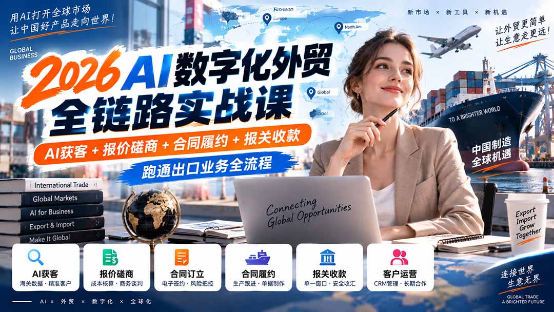 2026AI数字化外贸全链路实战课:AI获客+报价磋商+合同履约+报关收款,跑通出口业务全流程-程拾网络