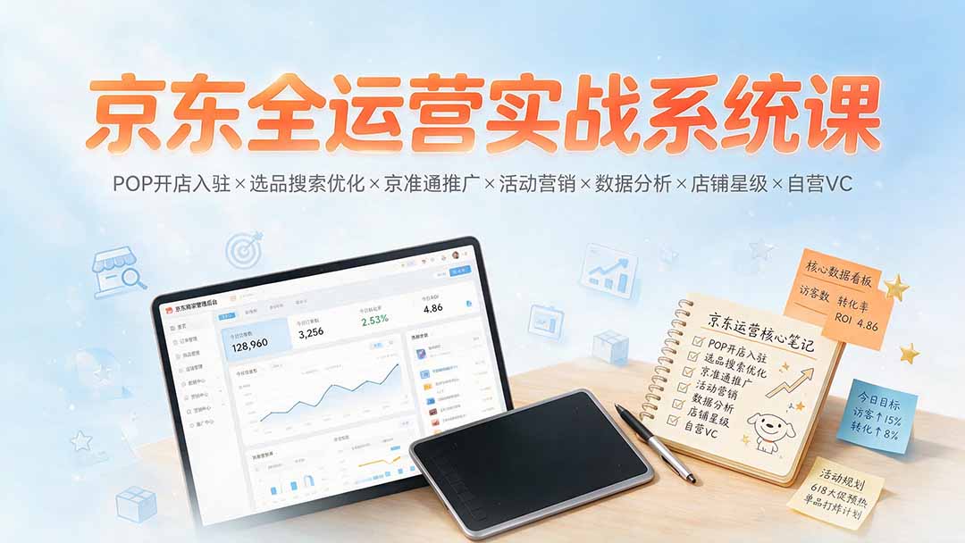 京东全运营实战系统课：POP开店入驻×选品搜索优化×京准通推广×活动营销×数据分析×店铺星级×自营VC-程拾网络