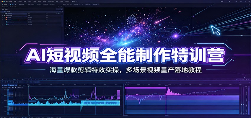 【精】AI短视频全能制作特训营：海量爆款剪辑特效实操，多场景视频量产落地教程-程拾网络
