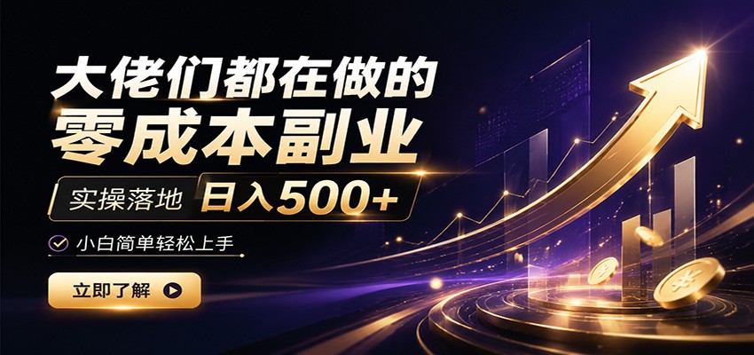 大佬们都在做的零成本副业,实操落地日入500+,小白一秒上手-程拾网络