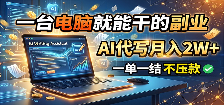 一台电脑就能干的副业，AI代写月入2W+，一单一结不压款-程拾网络