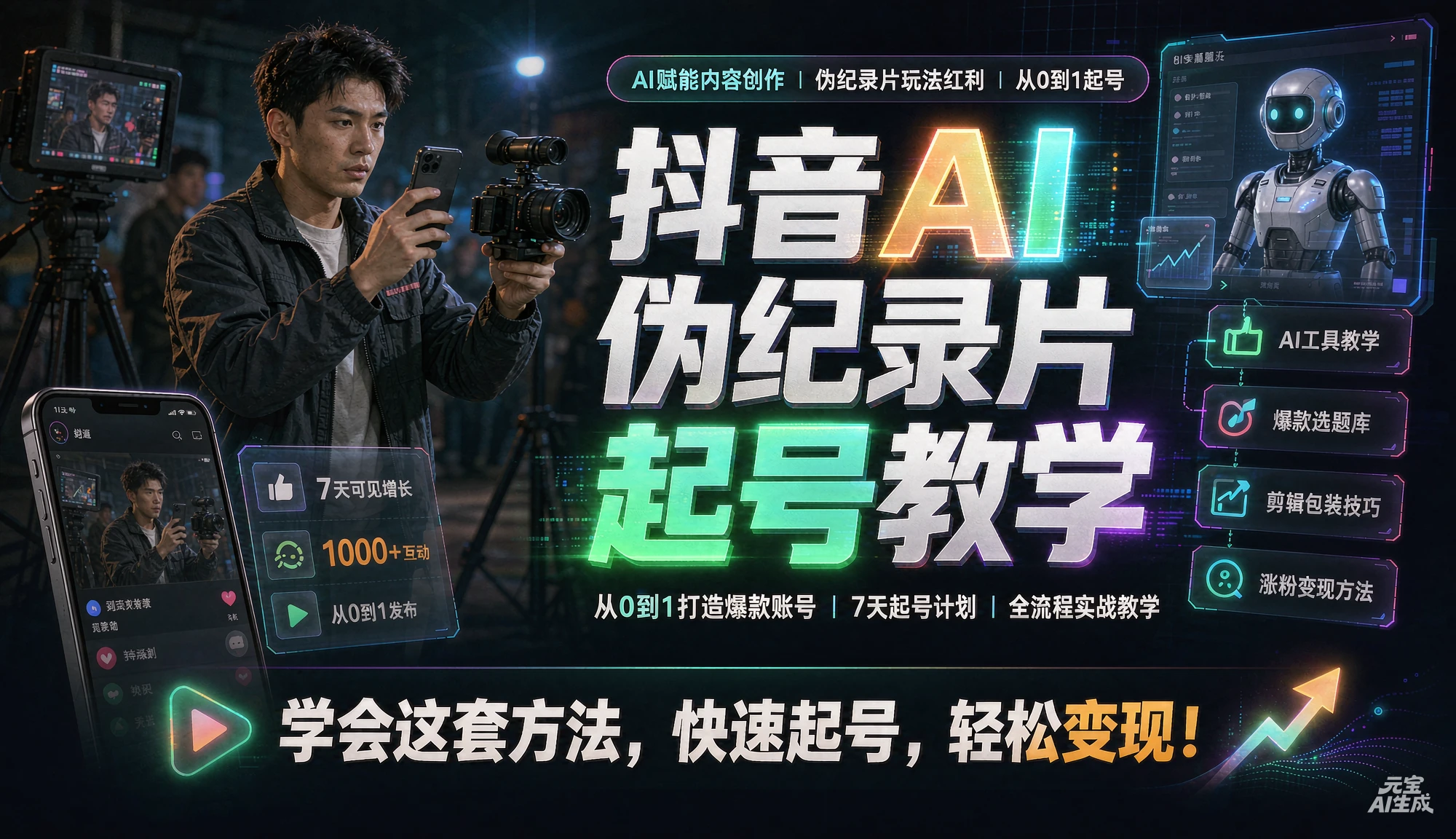 抖音AI伪记录片起号教学,从0到1打造爆款账号|7天起号计划|全流程实战教学-程拾网络