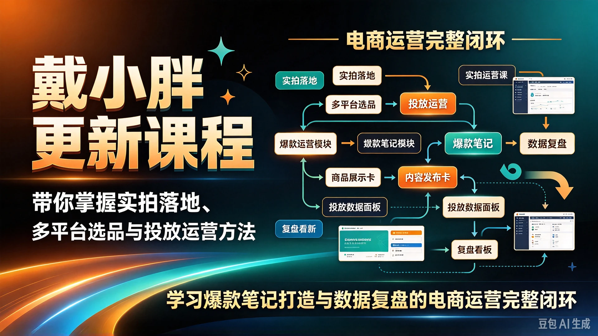 【精】戴小胖更新课程，带你掌握实拍落地、多平台选品与投放运营方法，学习爆款笔记打造与数据复盘的电商运营完整闭环-程拾网络