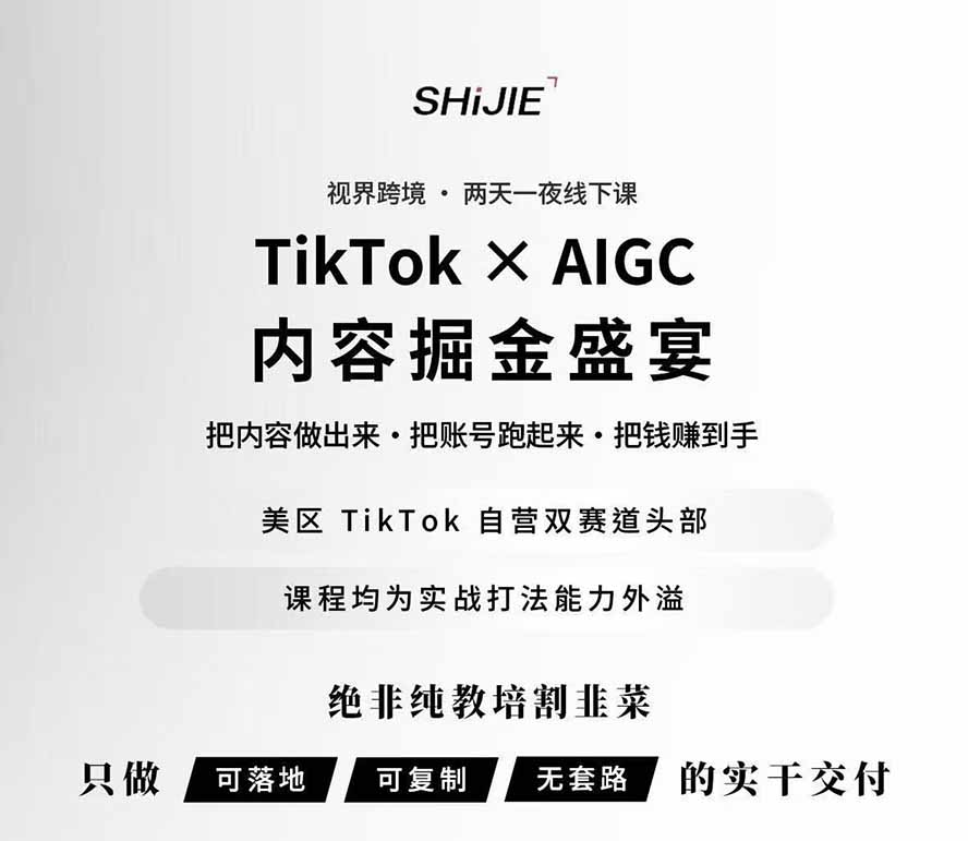 图片[1]-AIGC×TikTok美区短视频带货线下课；两天一夜完整回放，12小时高清视频收录头部操盘手全流程教学-程拾网络