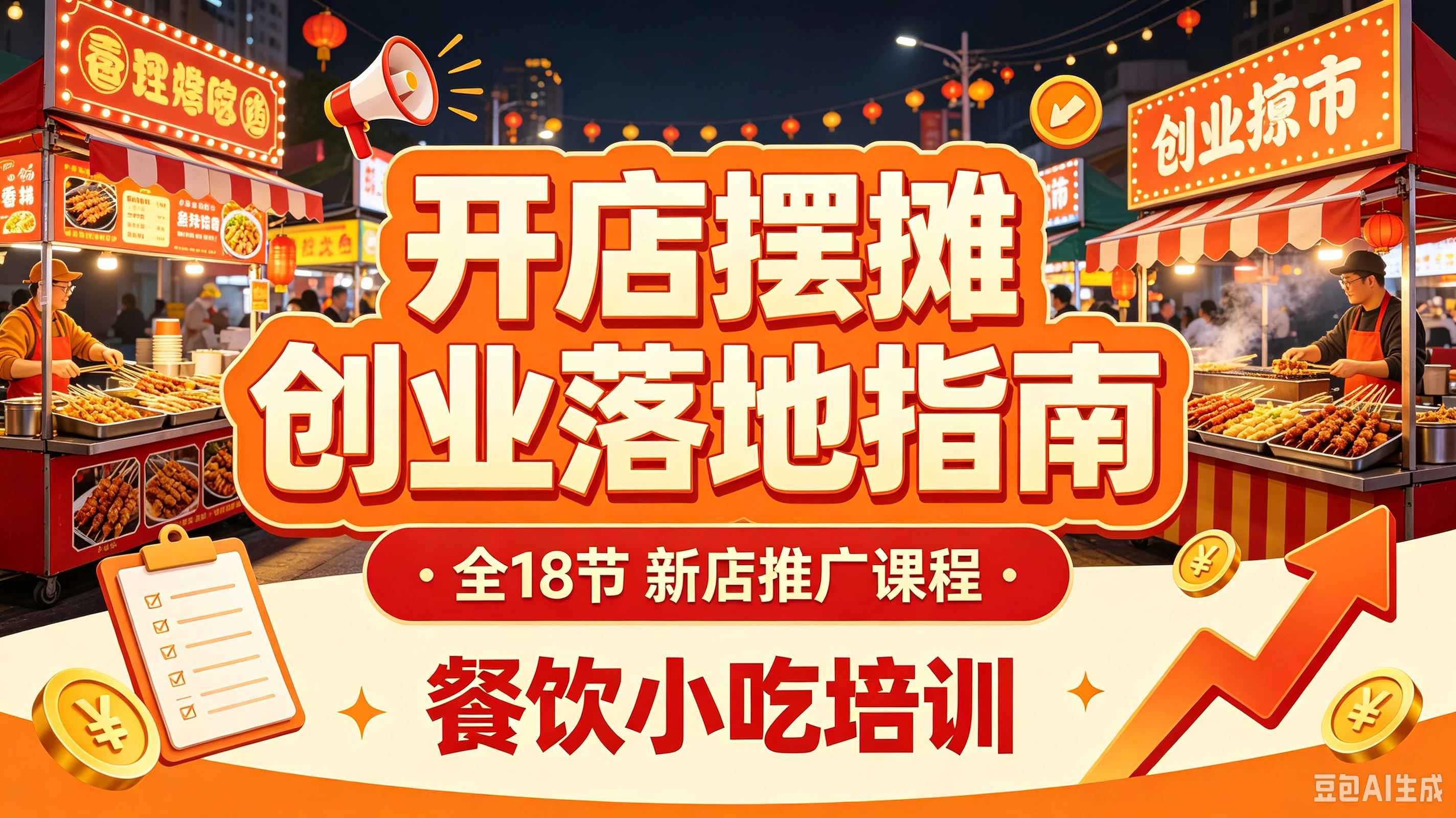 【精】开店摆摊创业落地指南 全18节 新店推广课程 餐饮小吃培训-程拾网络
