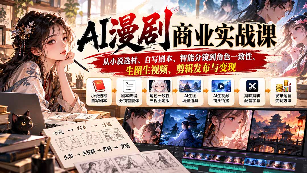 AI漫剧商业实战课:从小说选材、自写剧本、智能分镜到角色一致性、生图生视频、剪辑发布与变现-程拾网络
