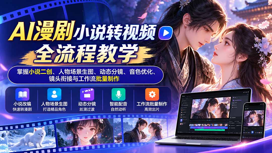 AI漫剧小说转视频全流程教学:掌握小说二创、人物场景生图、动态分镜、音色优化、镜头衔接与工作流批量制作-程拾网络