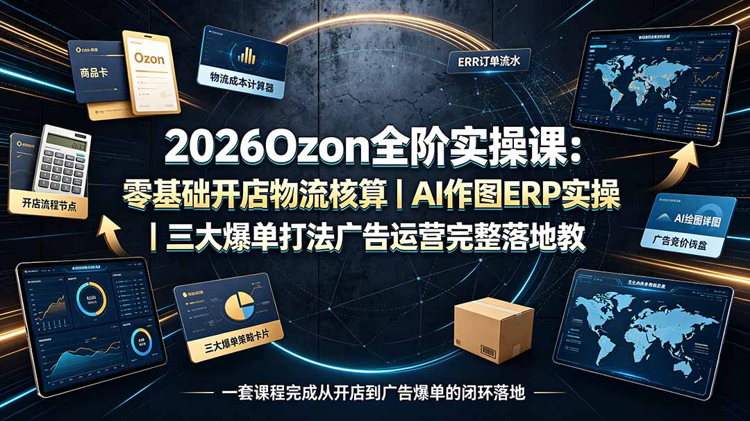 【精】2026Ozon全阶实操课：零基础开店物流核算｜AI作图ERP实操｜三大爆单打法广告运营完整落地教程-程拾网络