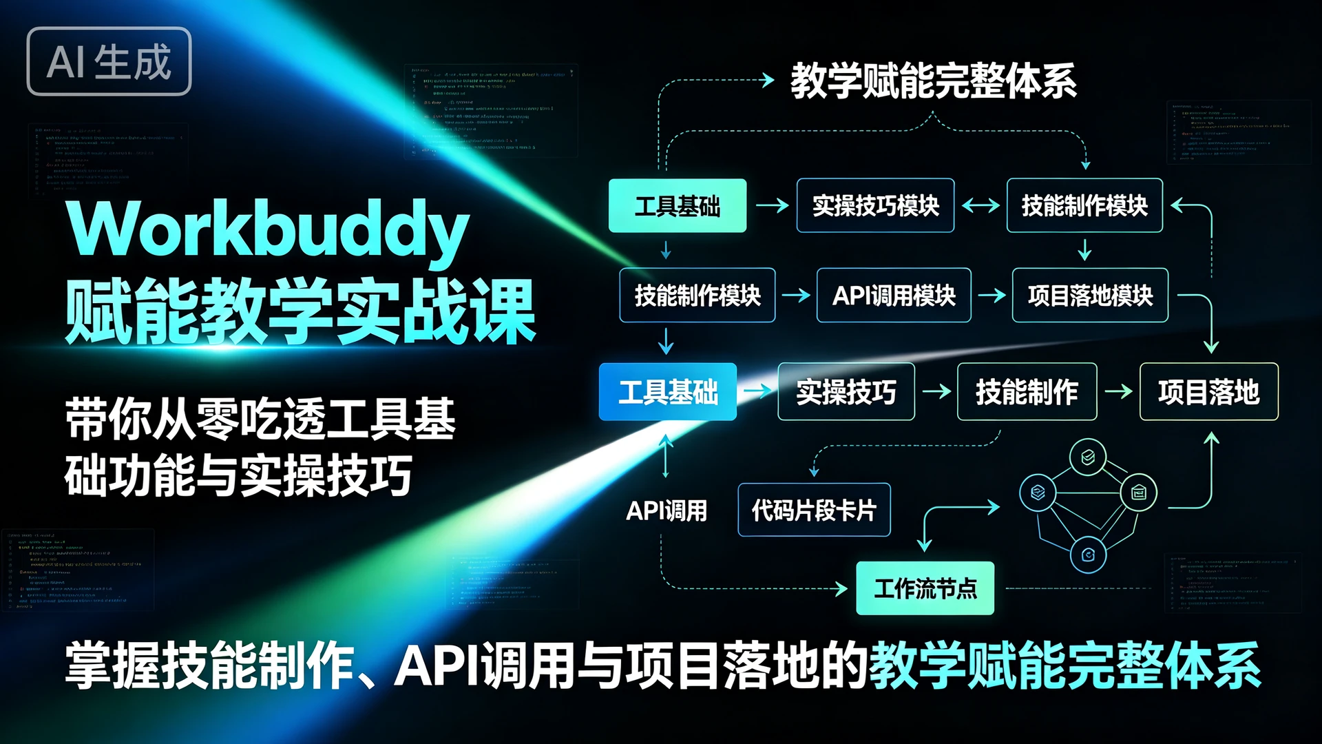 【精】Workbuddy赋能教学实战课，带你从零吃透工具基础功能与实操技巧，掌握技能制作、API调用与项目落地的教学赋能完整体系-程拾网络