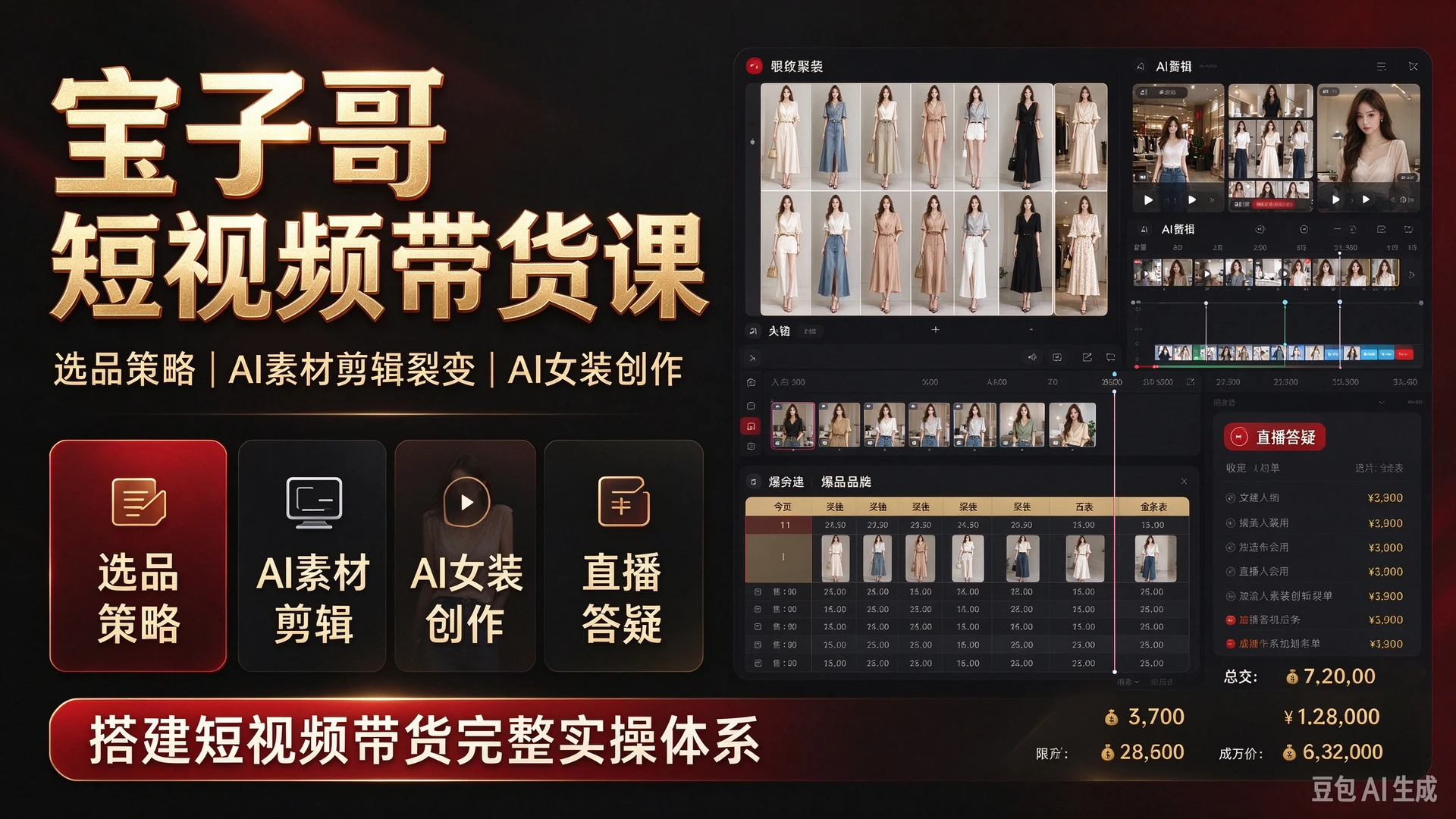 【精】宝子哥短视频带货，带你学习选品策略与AI素材剪辑裂变，掌握AI女装短视频创作，依托多节直播答疑搭建短视频带货完整实操体系-程拾网络