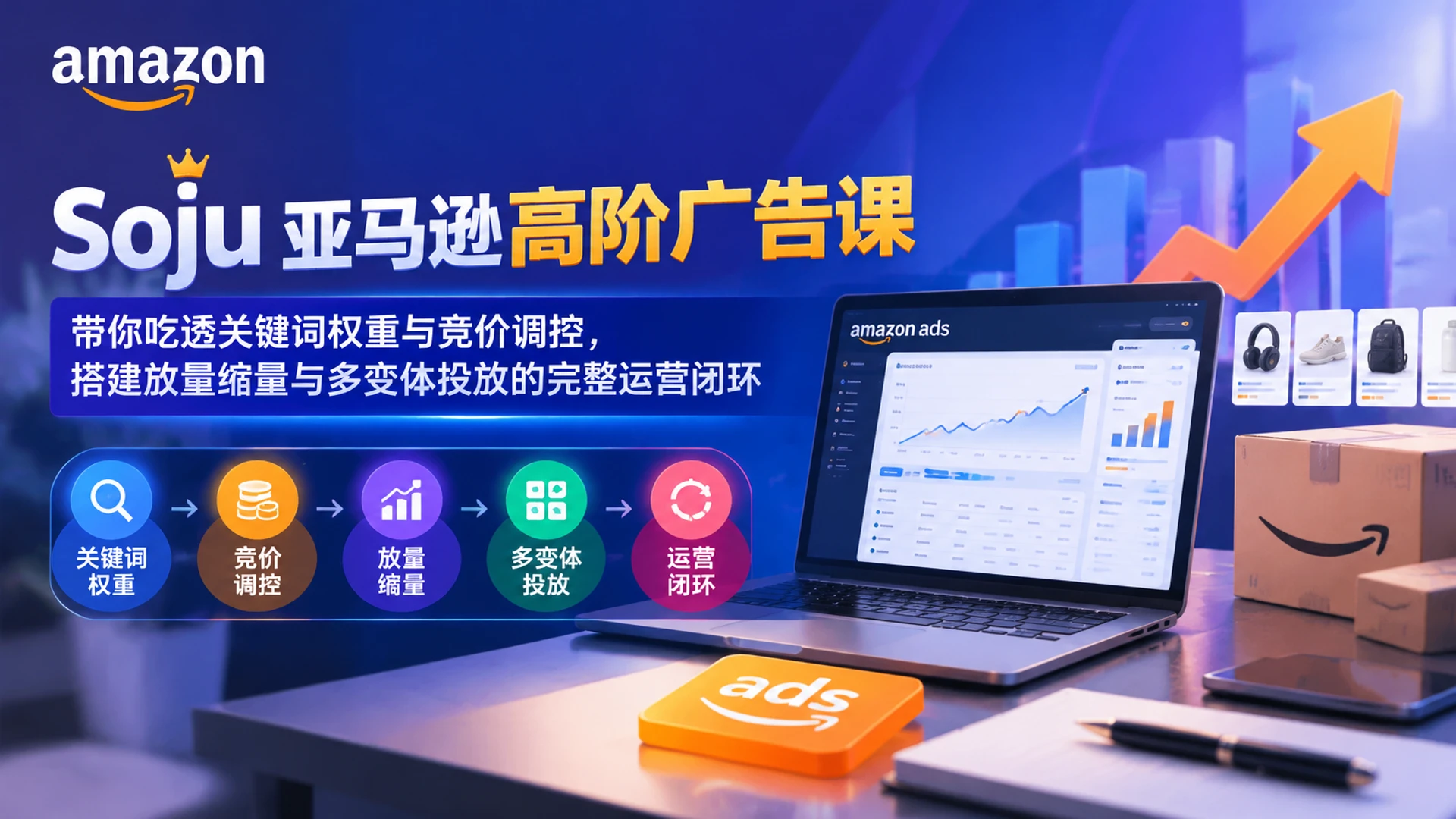 Soju亚马逊高阶广告课，带你吃透关键词权重与竞价调控，搭建放量缩量与多变体投放的完整运营-程拾网络