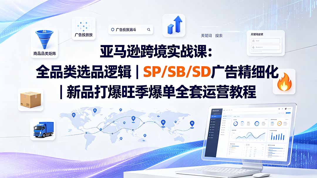 【精】亚马逊跨境实战课-更新：全品类选品逻辑｜SP/SB/SD广告精细化｜新品打爆旺季爆单全套运营教程-程拾网络