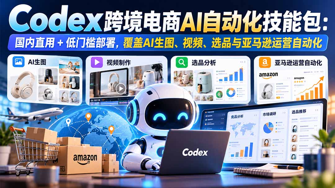 【无水印】Codex跨境电商AI自动化技能包:国内直用+低门槛部署,覆盖AI生图、视频、选品与亚马逊运营自动化-程拾网络