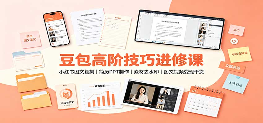 豆包高阶技巧进修课：小红书图文复刻，简历PPT制作，素材去水印，图文视频变现干货-程拾网络