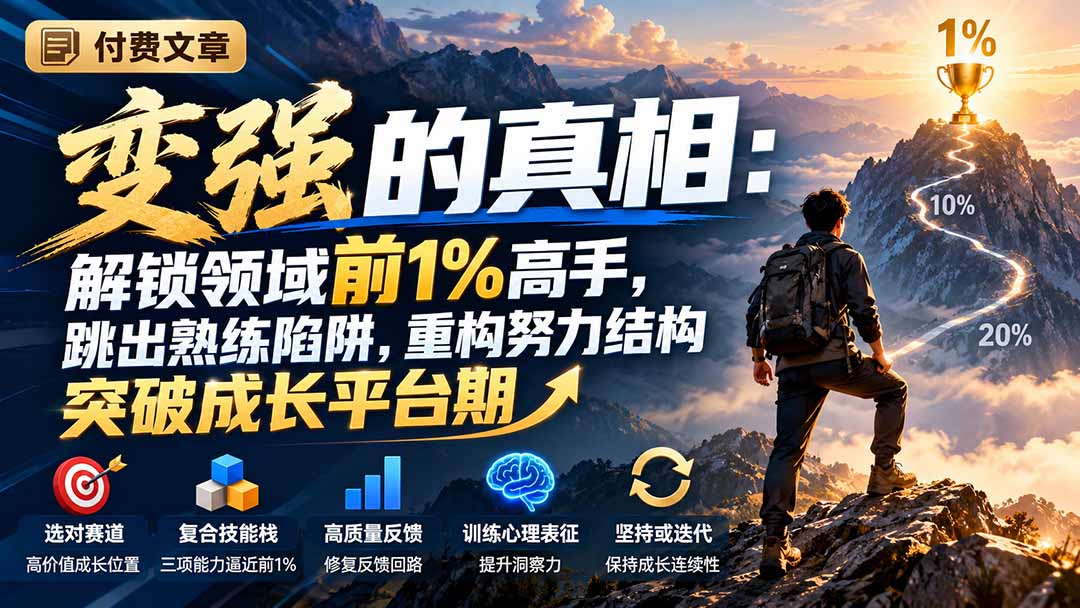 付费文章：变强的真相：解锁领域前1%高手，跳出熟练陷阱，重构努力结构突破成长平台期-程拾网络