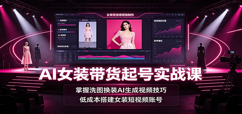 AI女装带货起号实战课：掌握洗图换装AI生成视频技巧，低成本搭建女装短视频账号-程拾网络