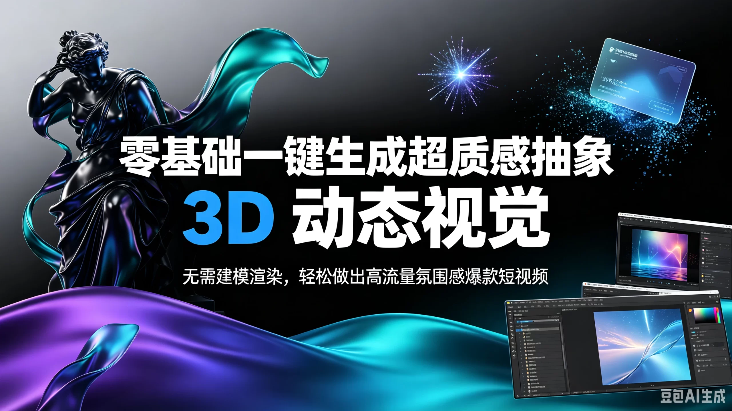 【精】零基础一键生成超质感抽象 3D 动态视觉，无需建模渲染，轻松做出高流量氛围感爆款短视频。-程拾网络