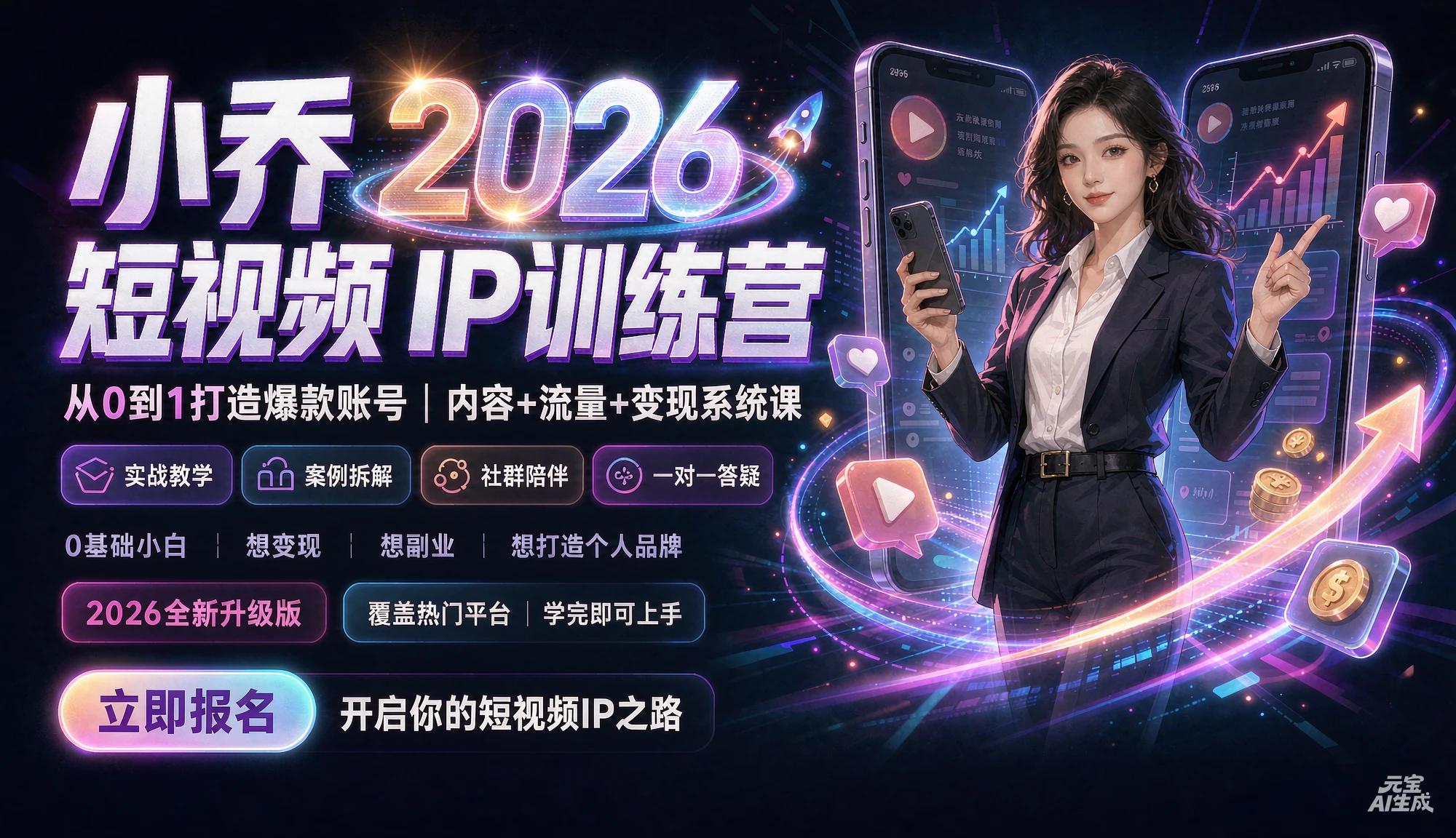 【精】2026AI新模式短视频IP训练营|小乔老师主讲:从0到1打造你的短视频IP-程拾网络