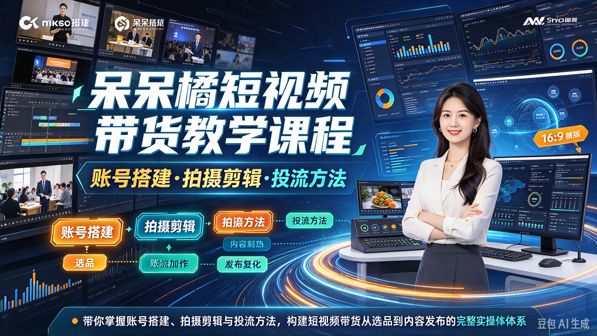 【精】呆呆橘短视频带货教学课程，带你掌握账号搭建、拍摄剪辑与投流方法，构建短视频带货从选品到内容发布的完整实操体系-程拾网络
